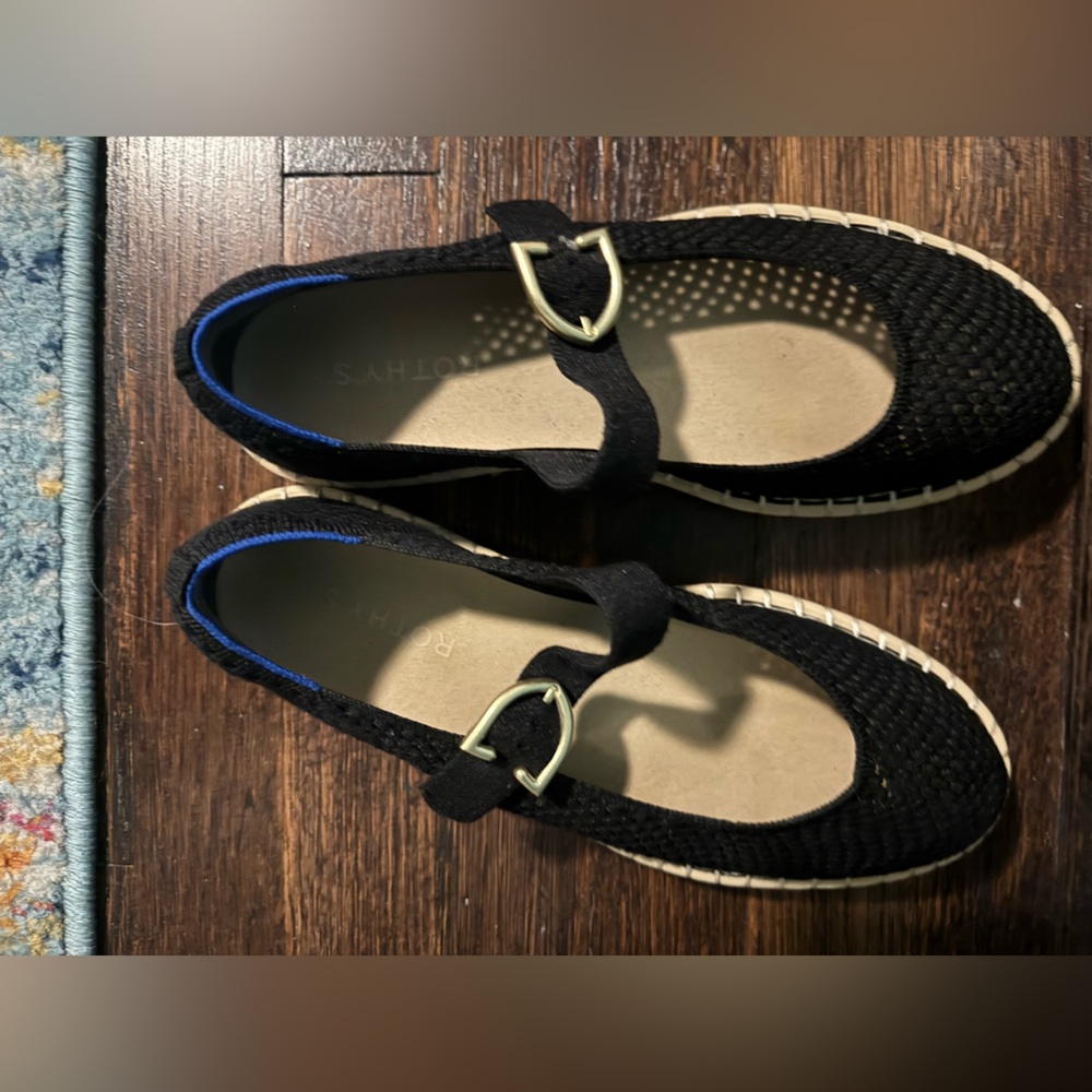 Rothy's Black Mary Jane’s with Gold Buckle- Washable